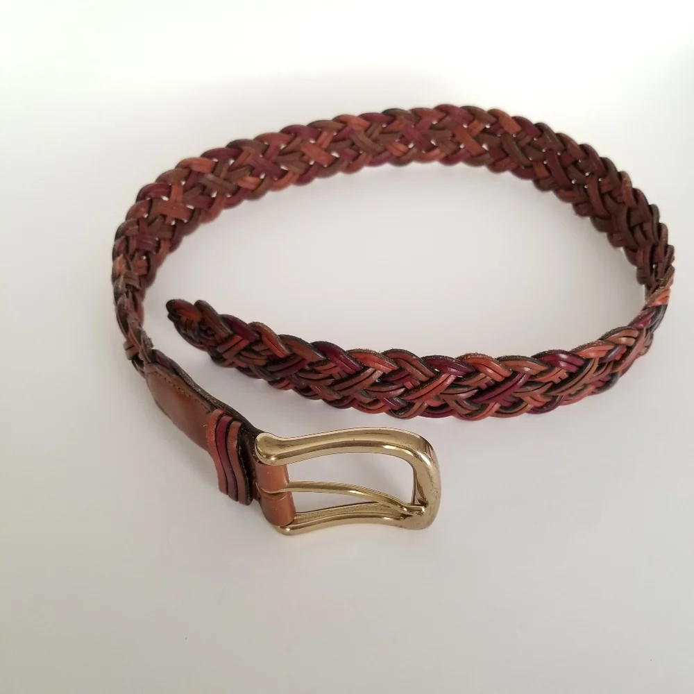 Lands End Braided Leather Belt Sz 26 (fits up to 28